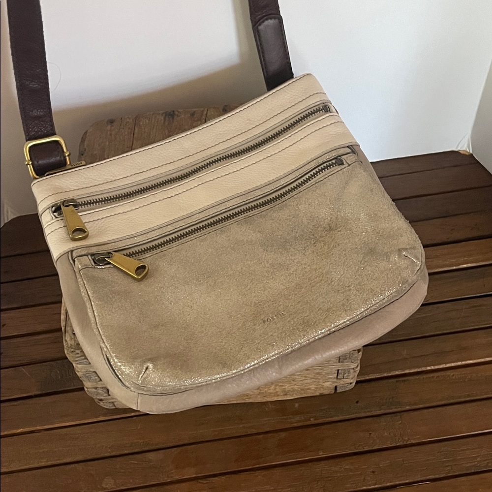 Fossil Beige and Brown Crossbody Bag